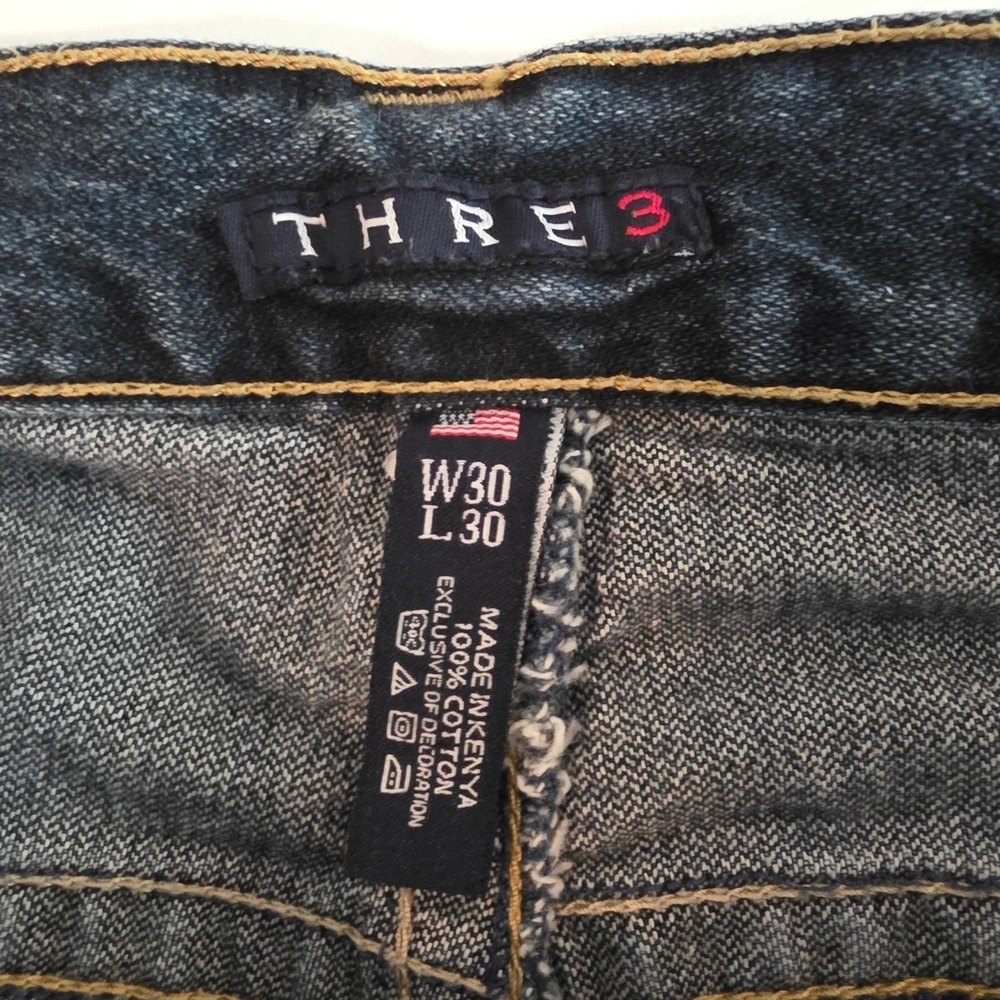 THRE3 Men's Jeans W30 L30 Dark Wash Straight Leg 100% Cotton - Picture 2 of 12